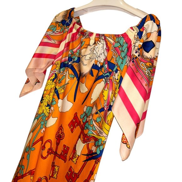 piccola bella southampton pink orange fun bold KEY print handkerchief dr… - Picture 5 of 6